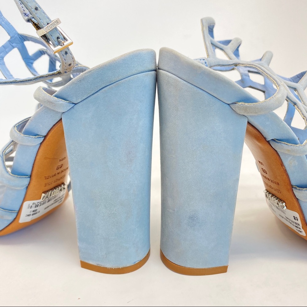 Schutz Jaden Baby Blue Cage Sandal Block Heels Size 6 - Picture 8 of 8
